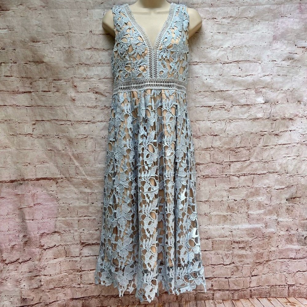Romeo & Juliet Couture Pale Blue Crochet Midi Dress